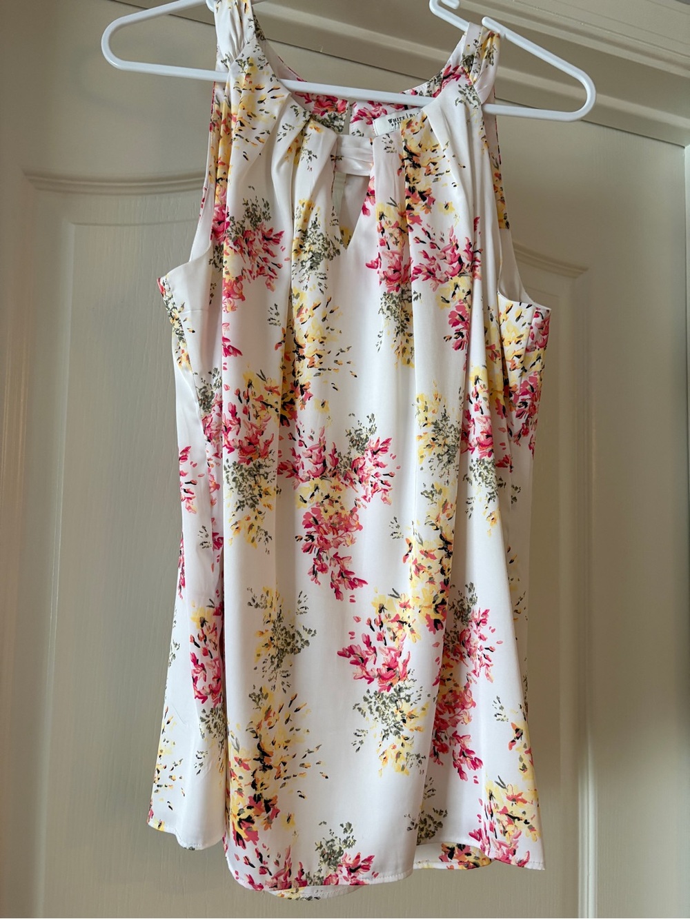 White Floral Sleeveless Halter Top - Pink & Yellow Bouquet